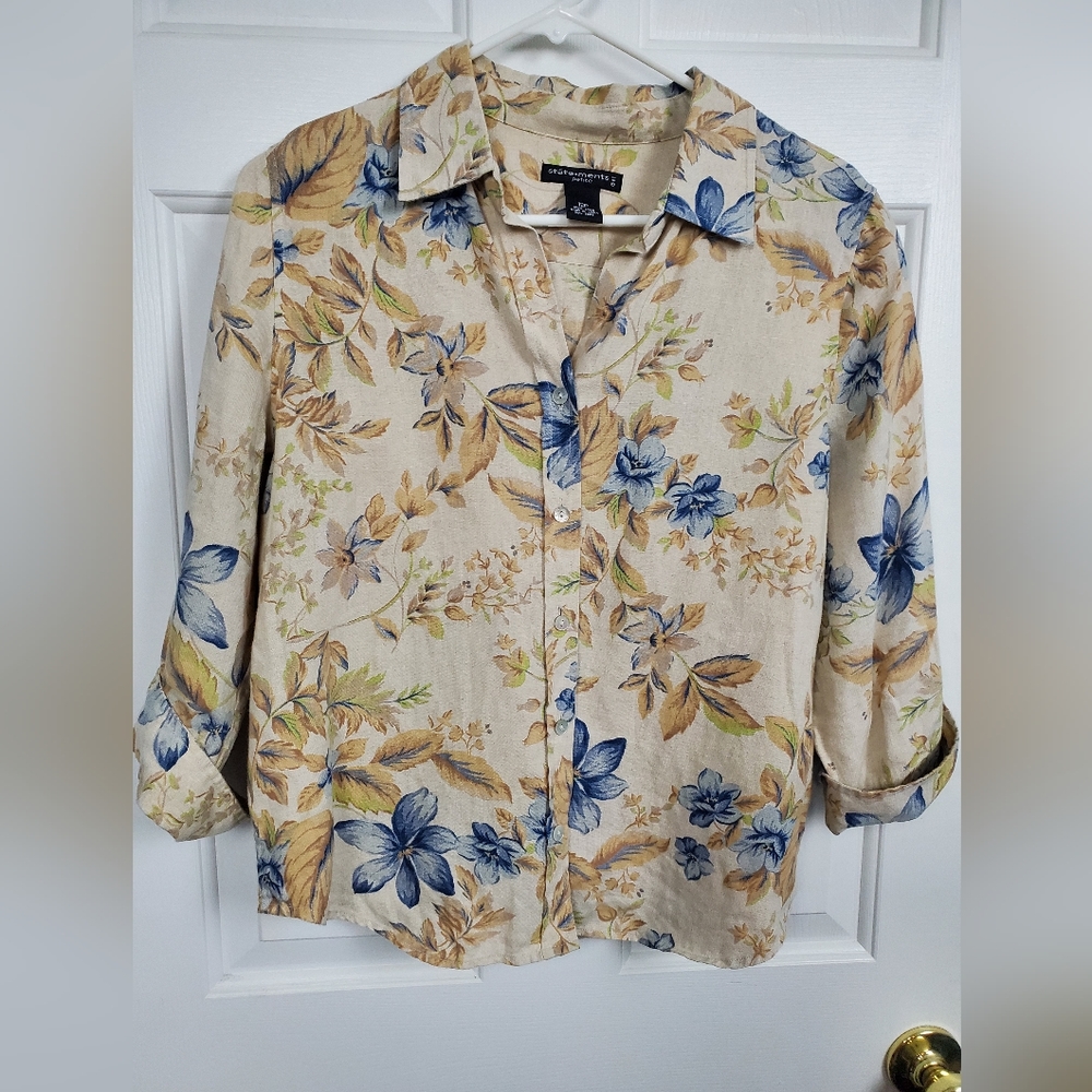 Statement Petite Size 12 Button Down Linen Shirt - image 1